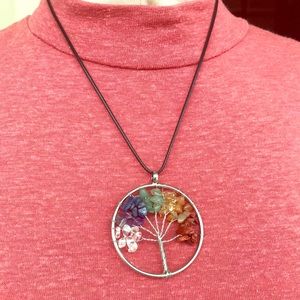 Seven Chakra Quartz Stone necklace “Tree of Life”